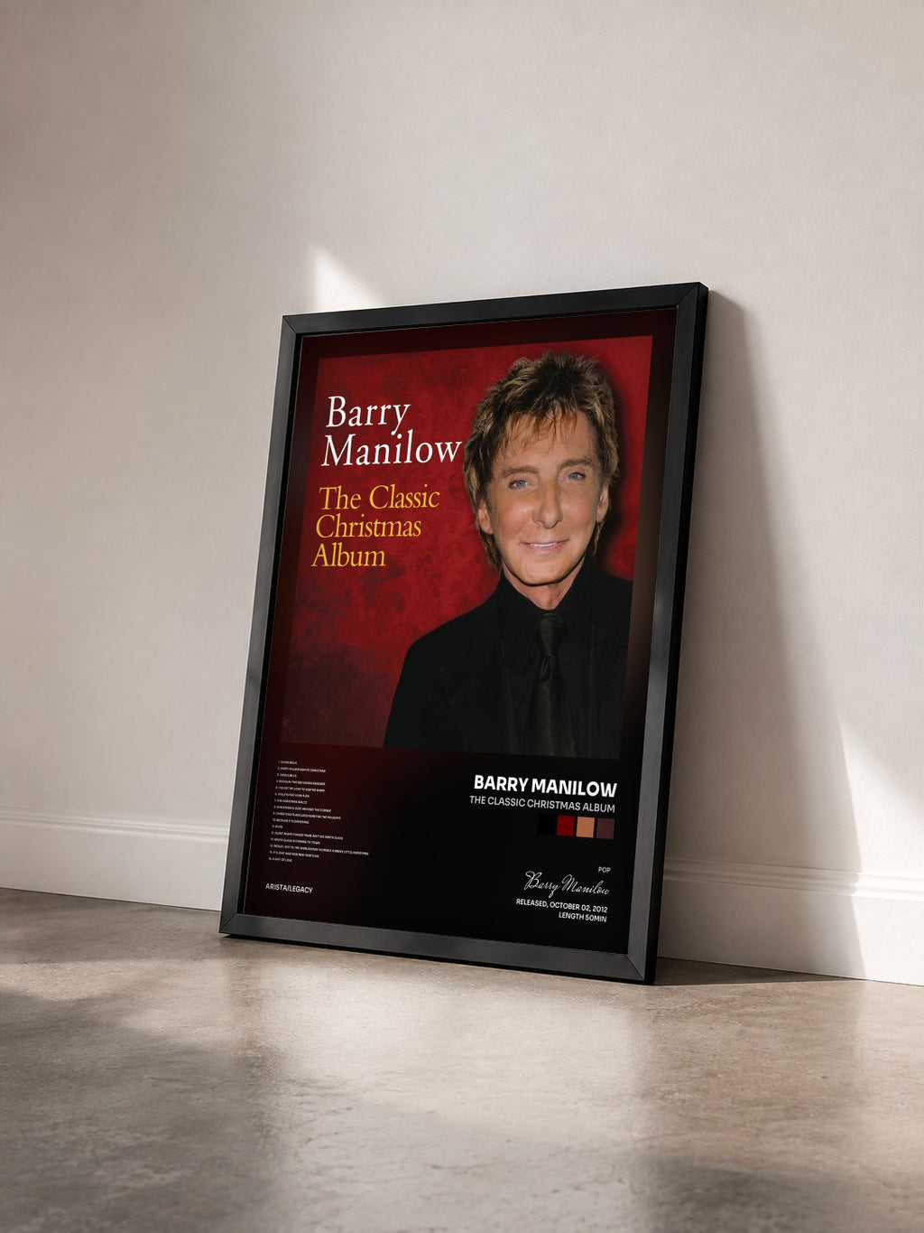 #noir The Classic Christmas Album von Barry Manilow als gerahmter Kunstdruck von schräg gesehen, schwarzer Rahmen