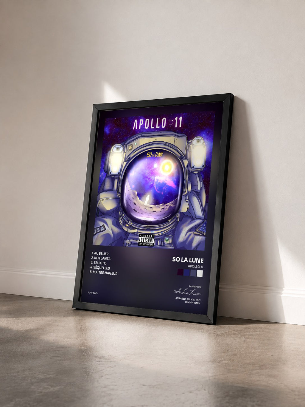 #noir Tableau de l'album Apollo 11 de So La Lune vu de trois quarts, cadre noir