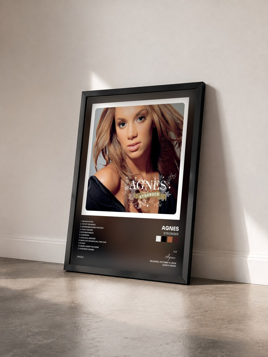 #noir Tableau de l'album Stronger de Agnes vu de trois quarts, cadre noir