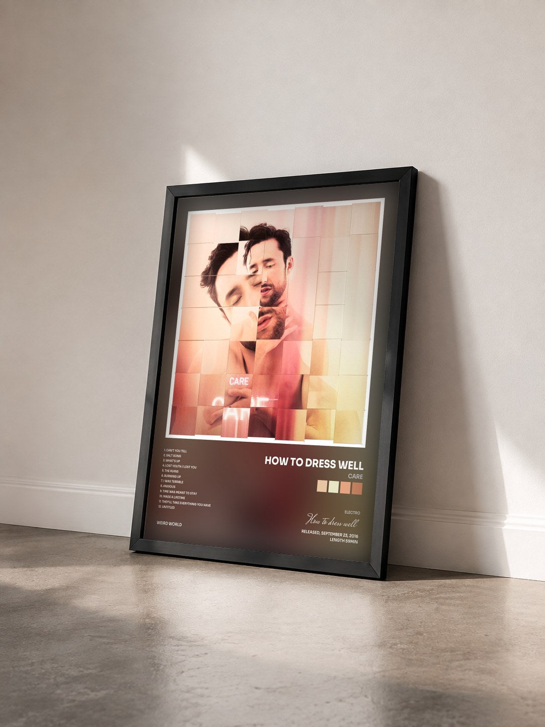 #noir Tableau de l'album Care de How to dress well vu de trois quarts, cadre noir