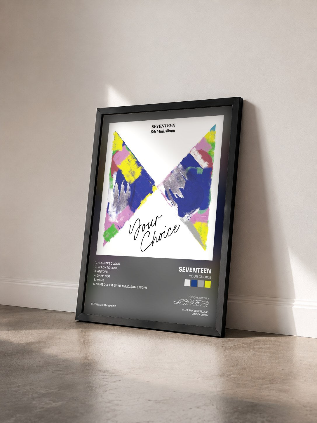 #noir Tableau de l'album Your Choice de SEVENTEEN vu de trois quarts, cadre noir