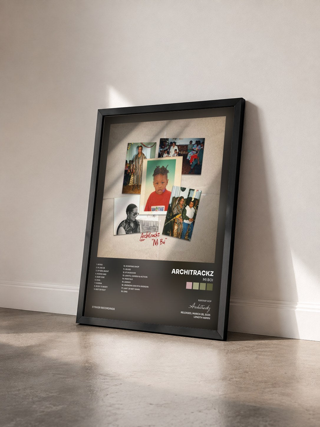 #noir Tableau de l'album Mi Boi de Architrackz vu de trois quarts, cadre noir