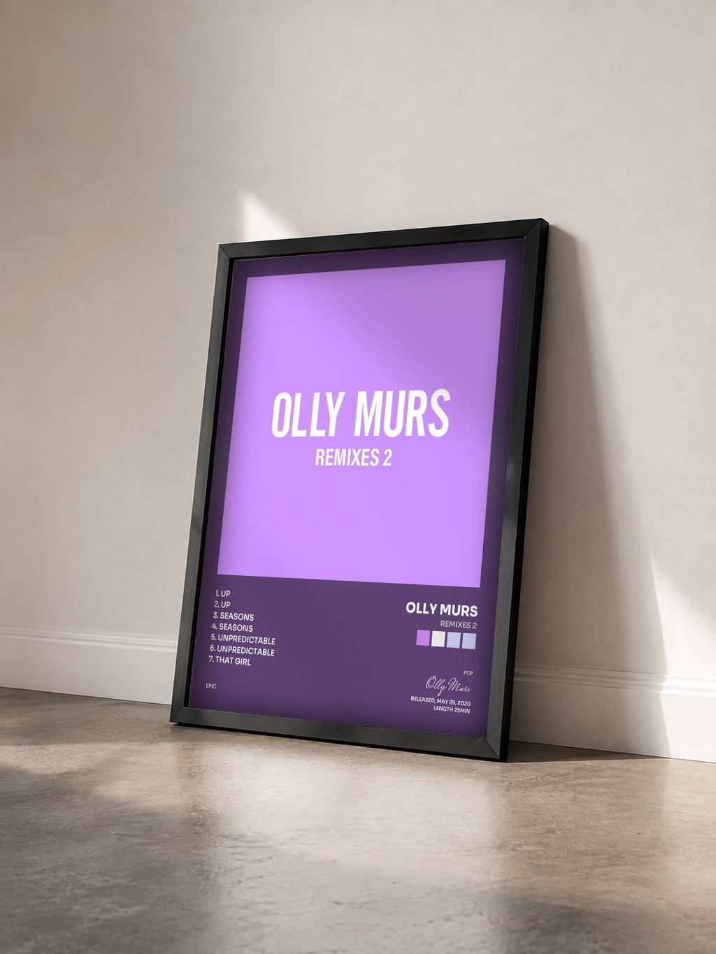 #noir Tableau de l'album Remixes 2 de Olly Murs vu de trois quarts, cadre noir