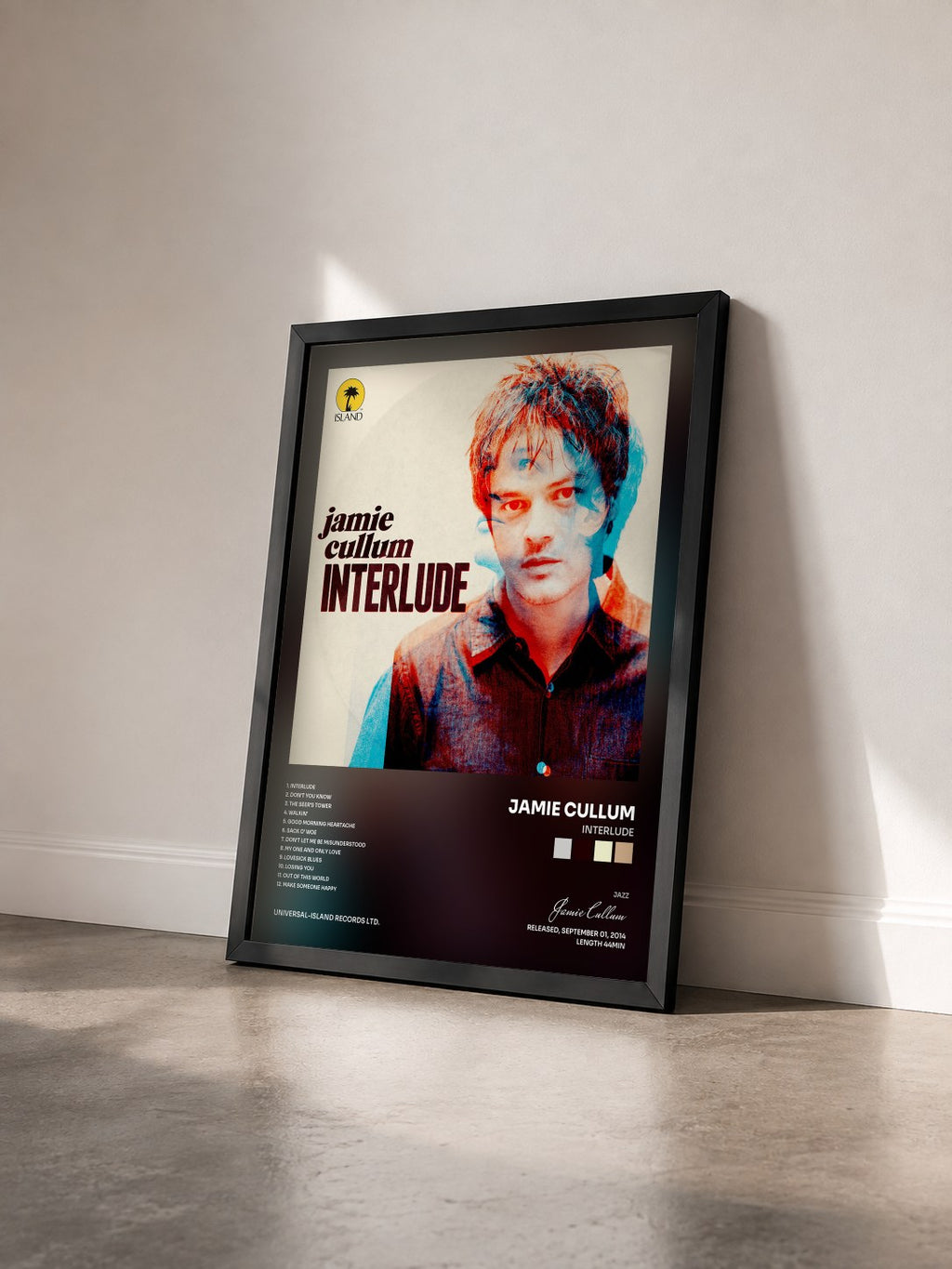 #noir Tableau de l'album Interlude de Jamie Cullum vu de trois quarts, cadre noir