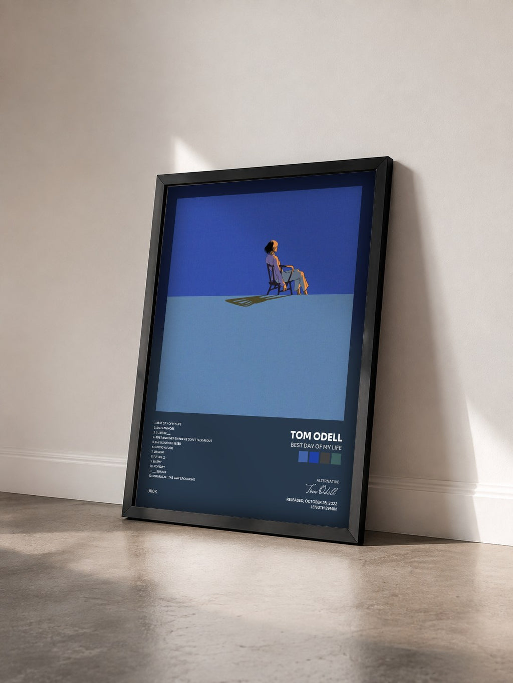 #noir Tableau de l'album Best Day of My Life de Tom Odell vu de trois quarts, cadre noir