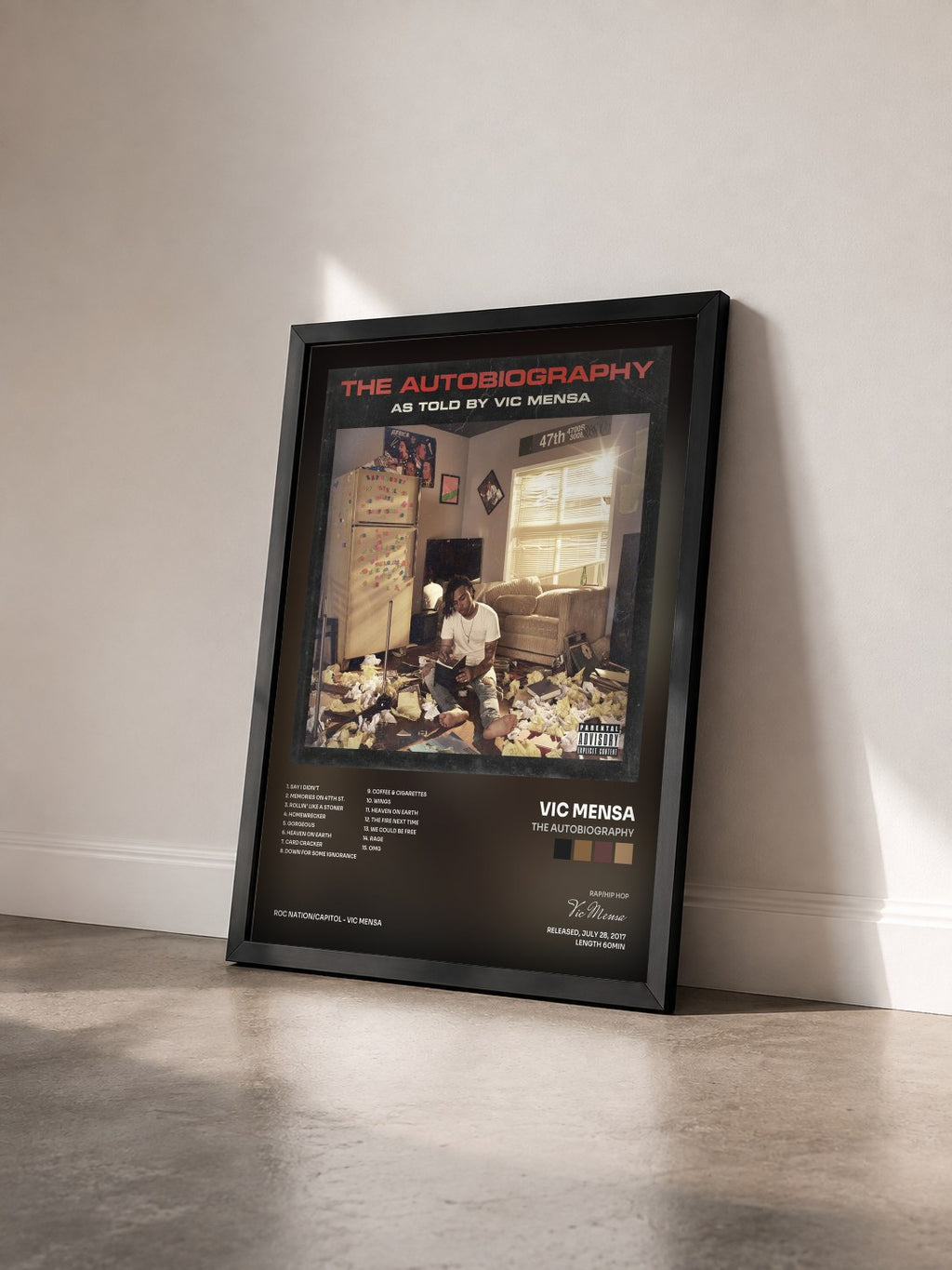 #noir Tableau de l'album The Autobiography de Vic Mensa vu de trois quarts, cadre noir