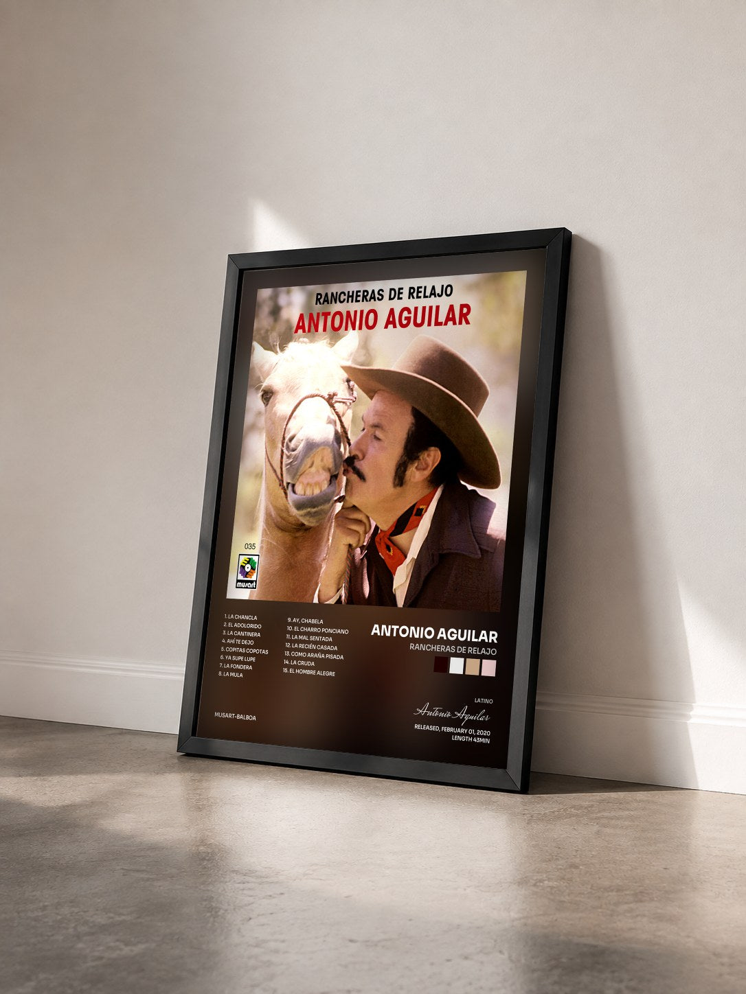 #noir Tableau de l'album Rancheras de Relajo de Antonio Aguilar vu de trois quarts, cadre noir