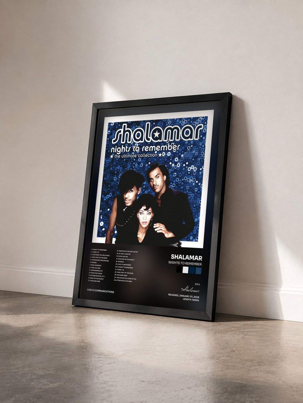 #noir Tableau de l'album Nights to Remember de Shalamar vu de trois quarts, cadre noir