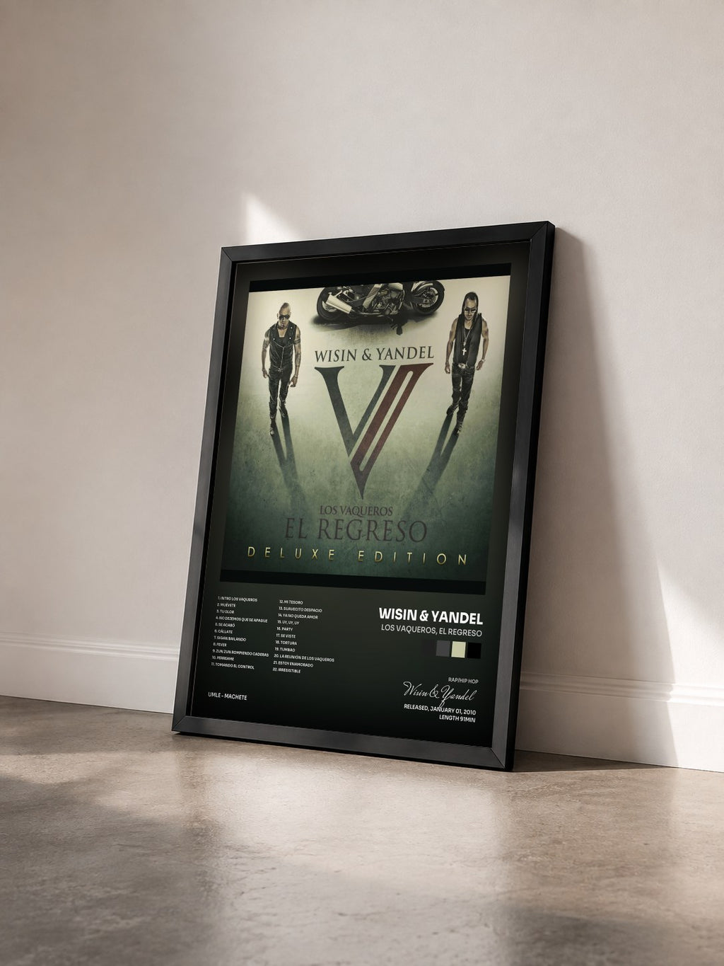 #noir Tableau de l'album Los Vaqueros, El Regreso de Wisin & Yandel vu de trois quarts, cadre noir