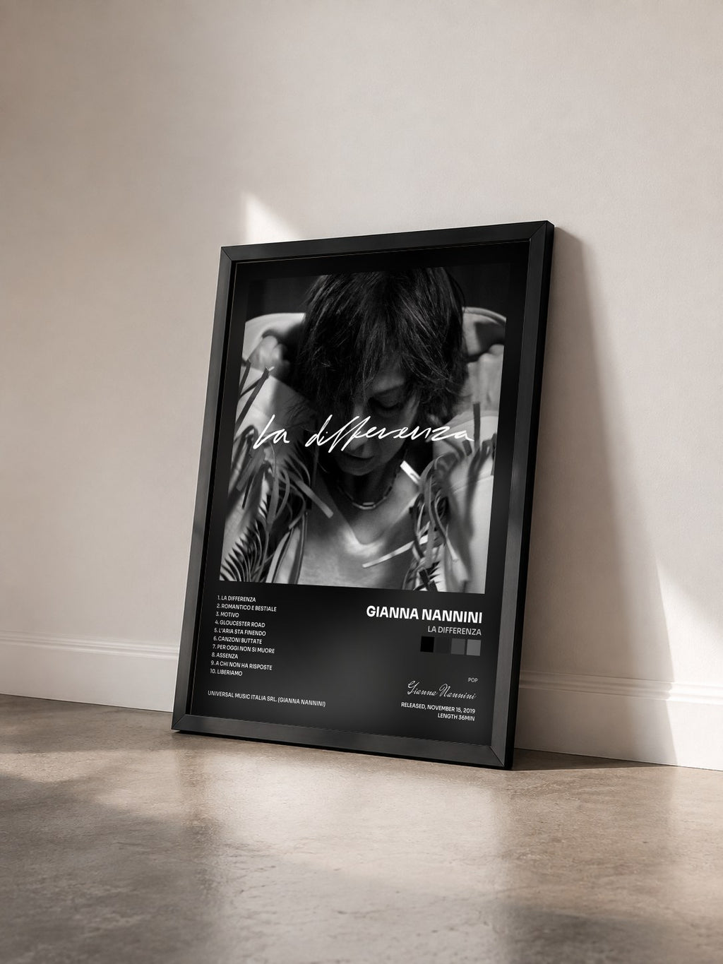 #noir Tableau de l'album La differenza de Gianna Nannini vu de trois quarts, cadre noir
