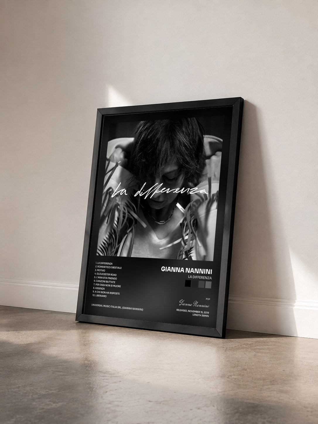 #noir Tableau de l'album La differenza de Gianna Nannini vu de trois quarts, cadre noir