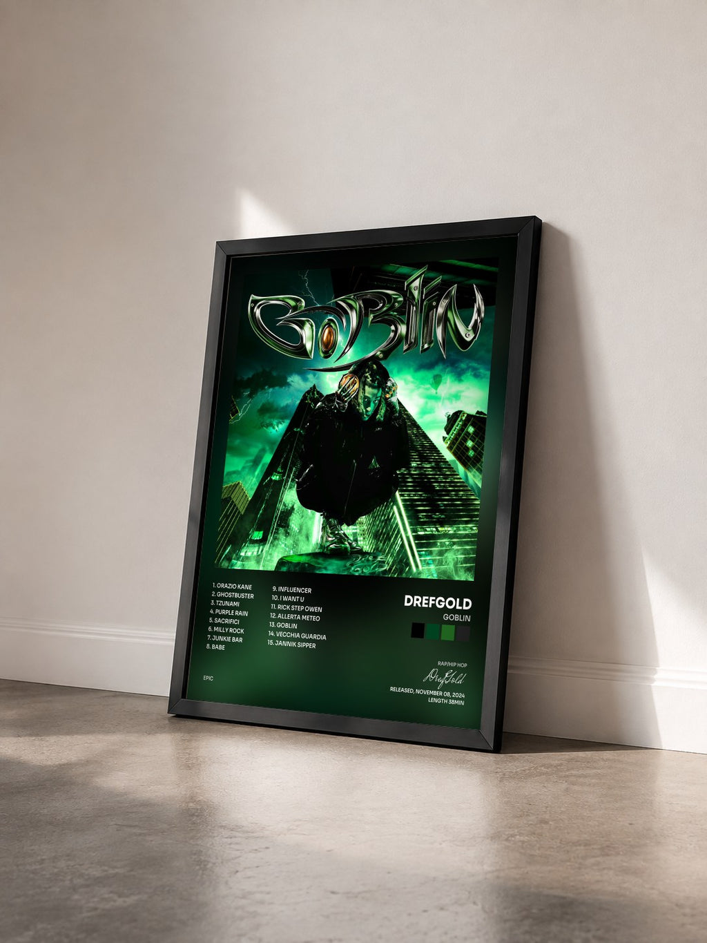 #noir Tableau de l'album GOBLIN de DrefGold vu de trois quarts, cadre noir