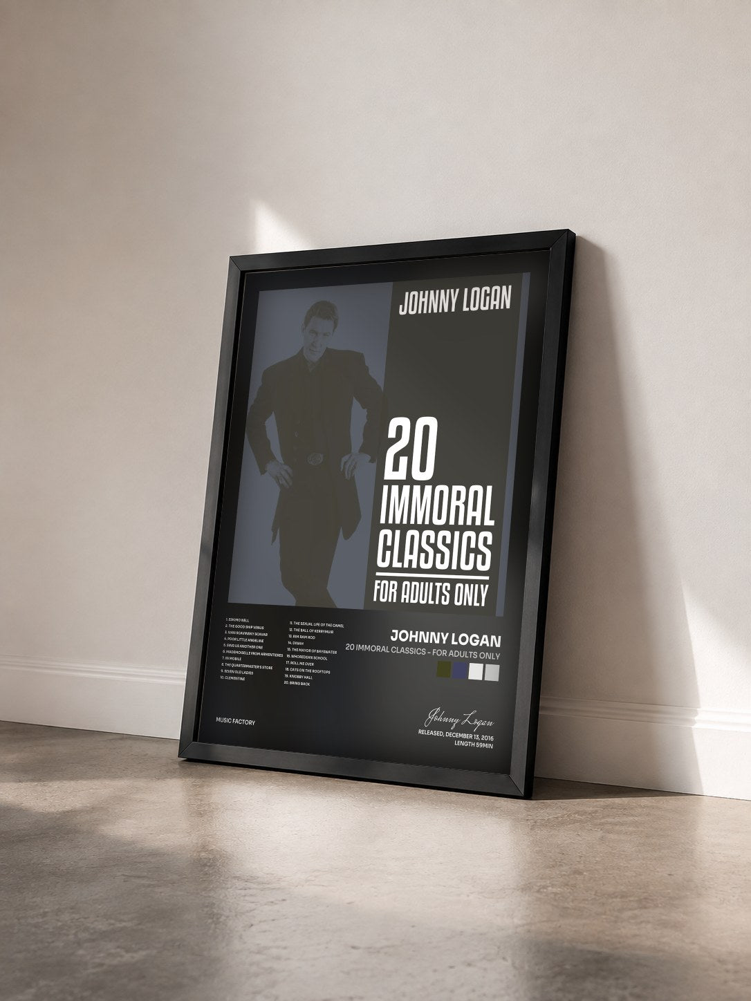 #noir Tableau de l'album 20 Immoral Classics - For Adults Only de Johnny Logan vu de trois quarts, cadre noir