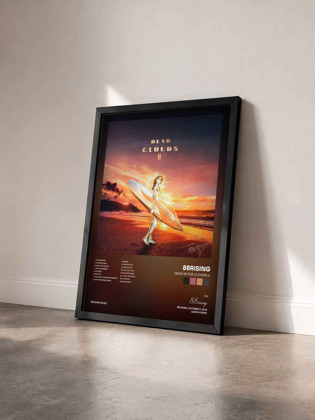 #noir Tableau de l'album Head In The Clouds II de 88rising vu de trois quarts, cadre noir
