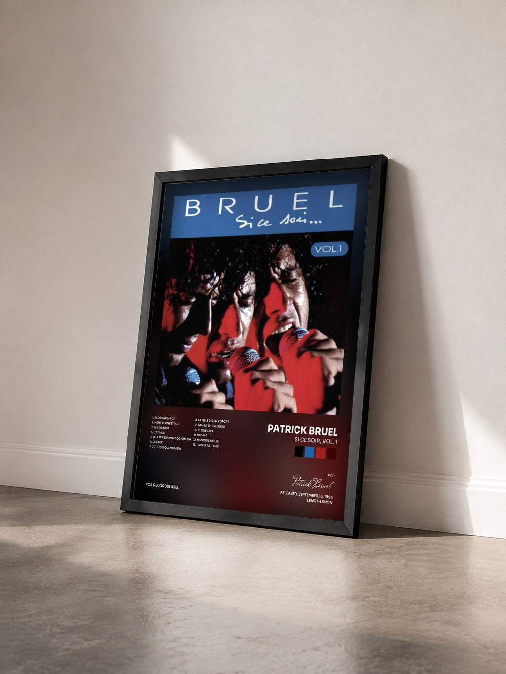 #noir Tableau de l'album Si ce soir, Vol. 1 de Patrick Bruel vu de trois quarts, cadre noir