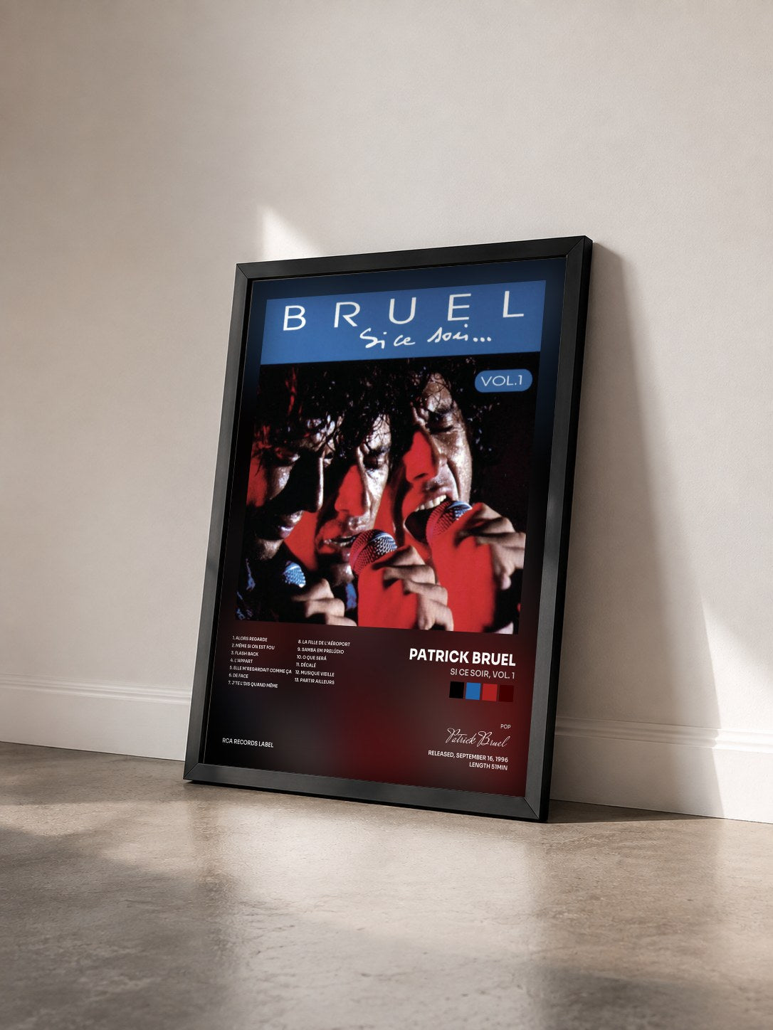 #noir Tableau de l'album Si ce soir, Vol. 1 de Patrick Bruel vu de trois quarts, cadre noir