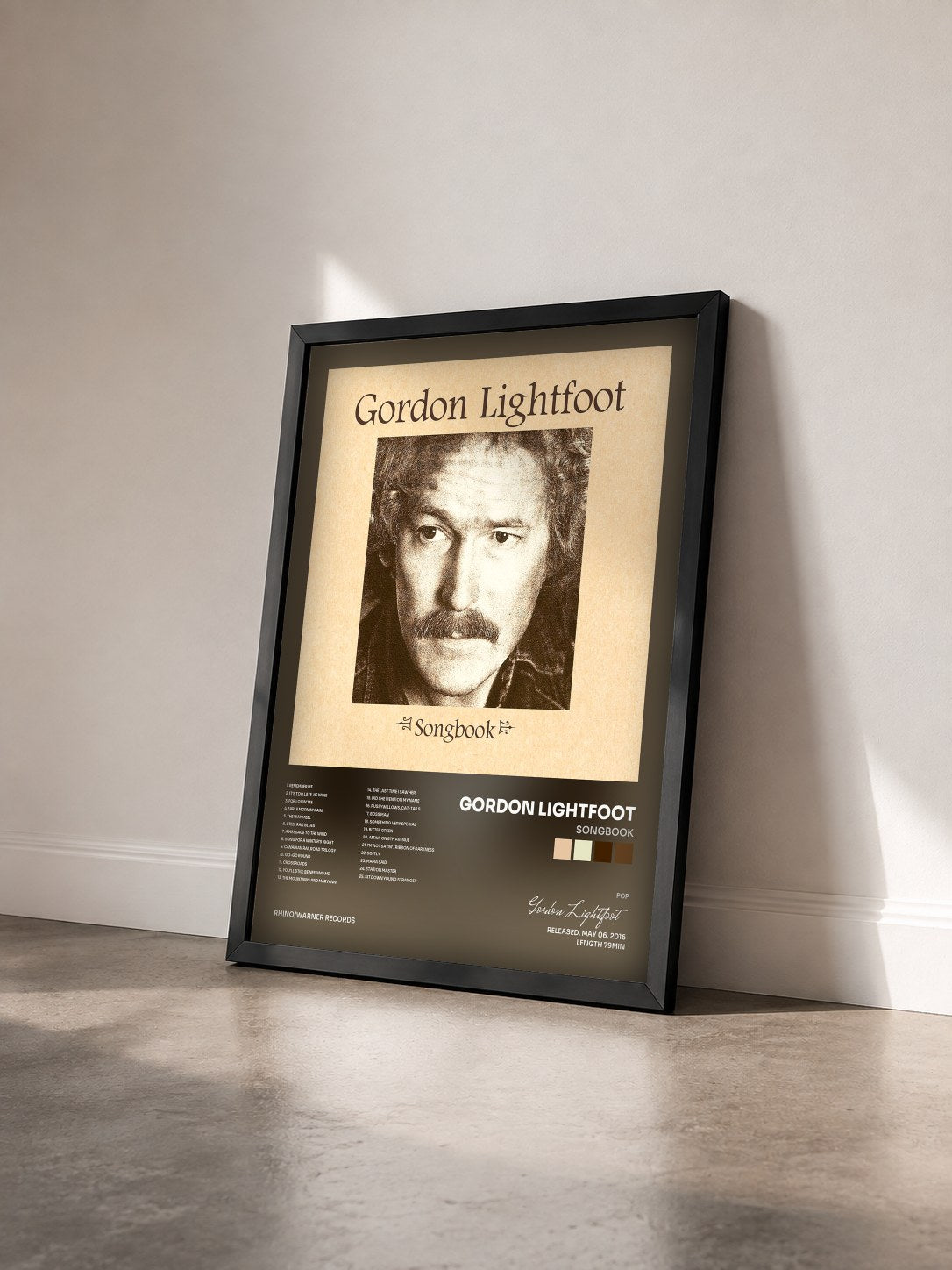 #noir Tableau de l'album Songbook de Gordon Lightfoot vu de trois quarts, cadre noir