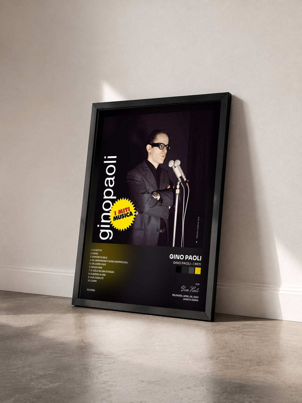 #noir Tableau de l'album Gino Paoli - I Miti de Gino Paoli vu de trois quarts, cadre noir