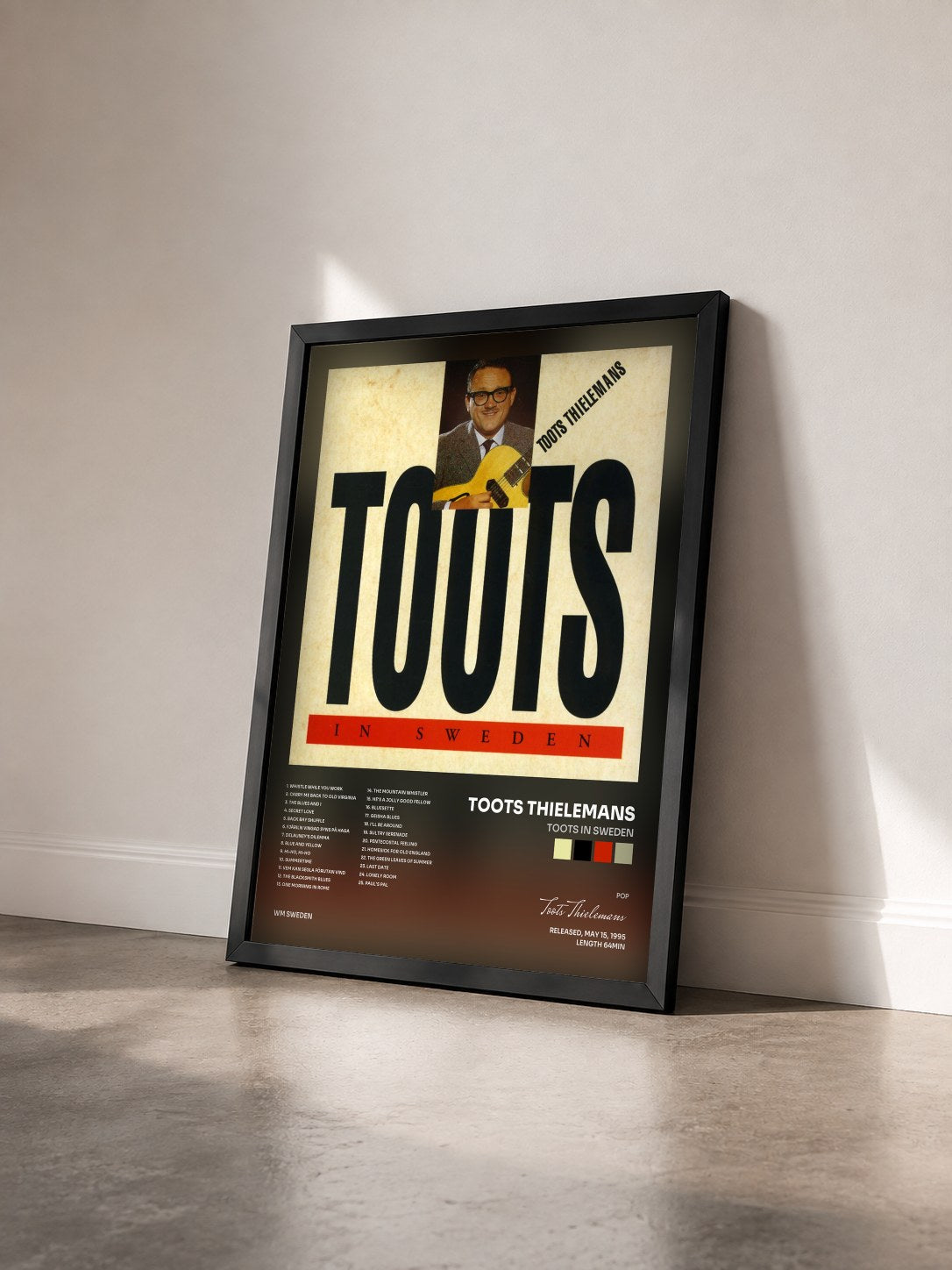 #noir Tableau de l'album Toots in Sweden de Toots Thielemans vu de trois quarts, cadre noir