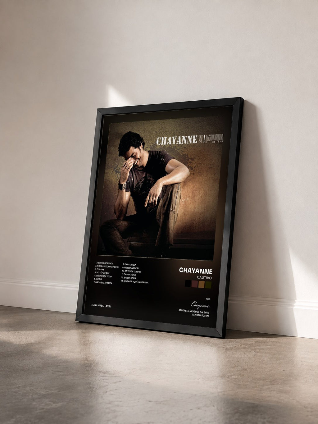 #noir Tableau de l'album Cautivo de Chayanne vu de trois quarts, cadre noir