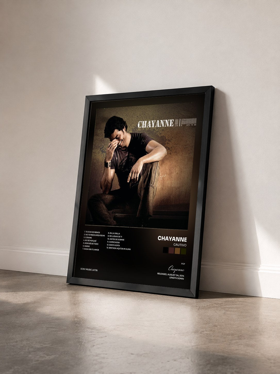 #noir Tableau de l'album Cautivo de Chayanne vu de trois quarts, cadre noir