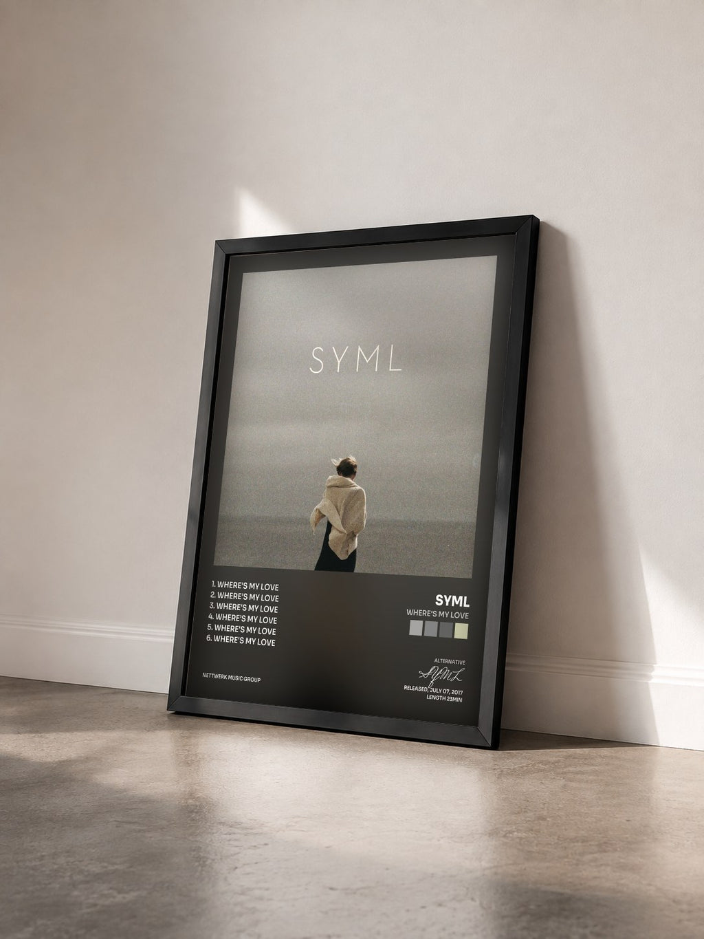#noir Tableau de l'album Where's My Love de SYML vu de trois quarts, cadre noir