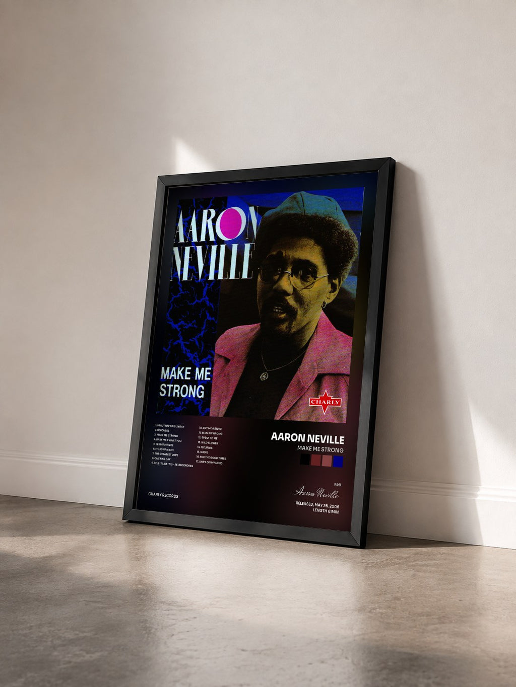 #noir Tableau de l'album Make Me Strong de Aaron Neville vu de trois quarts, cadre noir