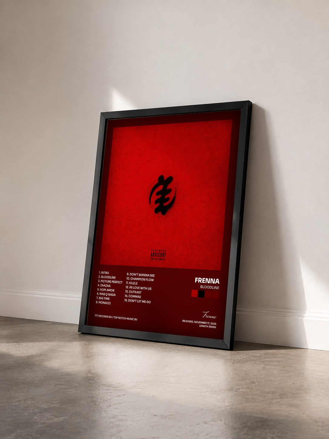 #noir Tableau de l'album bLoOdLine de Frenna vu de trois quarts, cadre noir