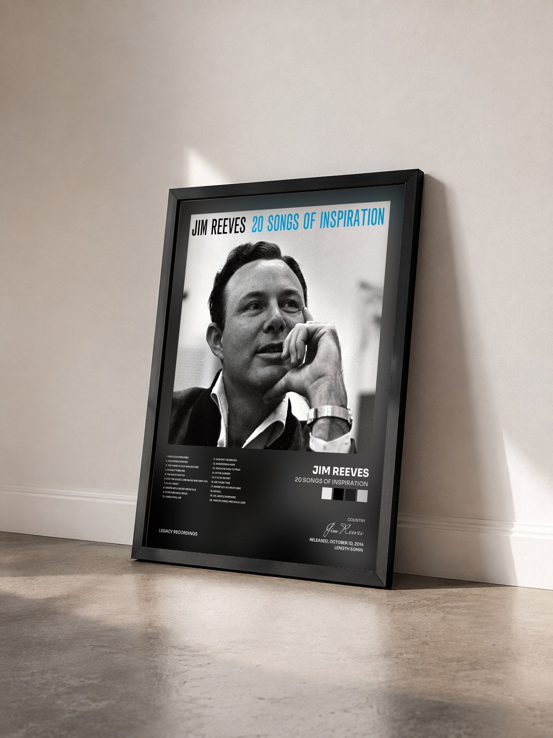 #noir Tableau de l'album 20 Songs of Inspiration de Jim Reeves vu de trois quarts, cadre noir