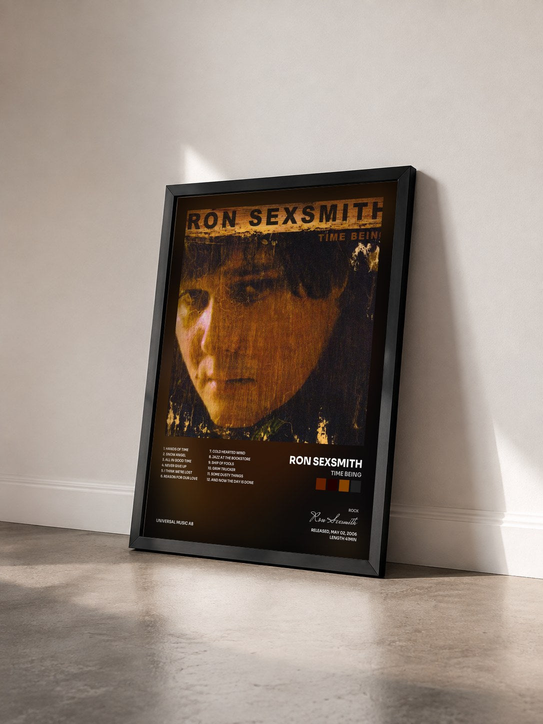 #noir Tableau de l'album Time Being de Ron Sexsmith vu de trois quarts, cadre noir