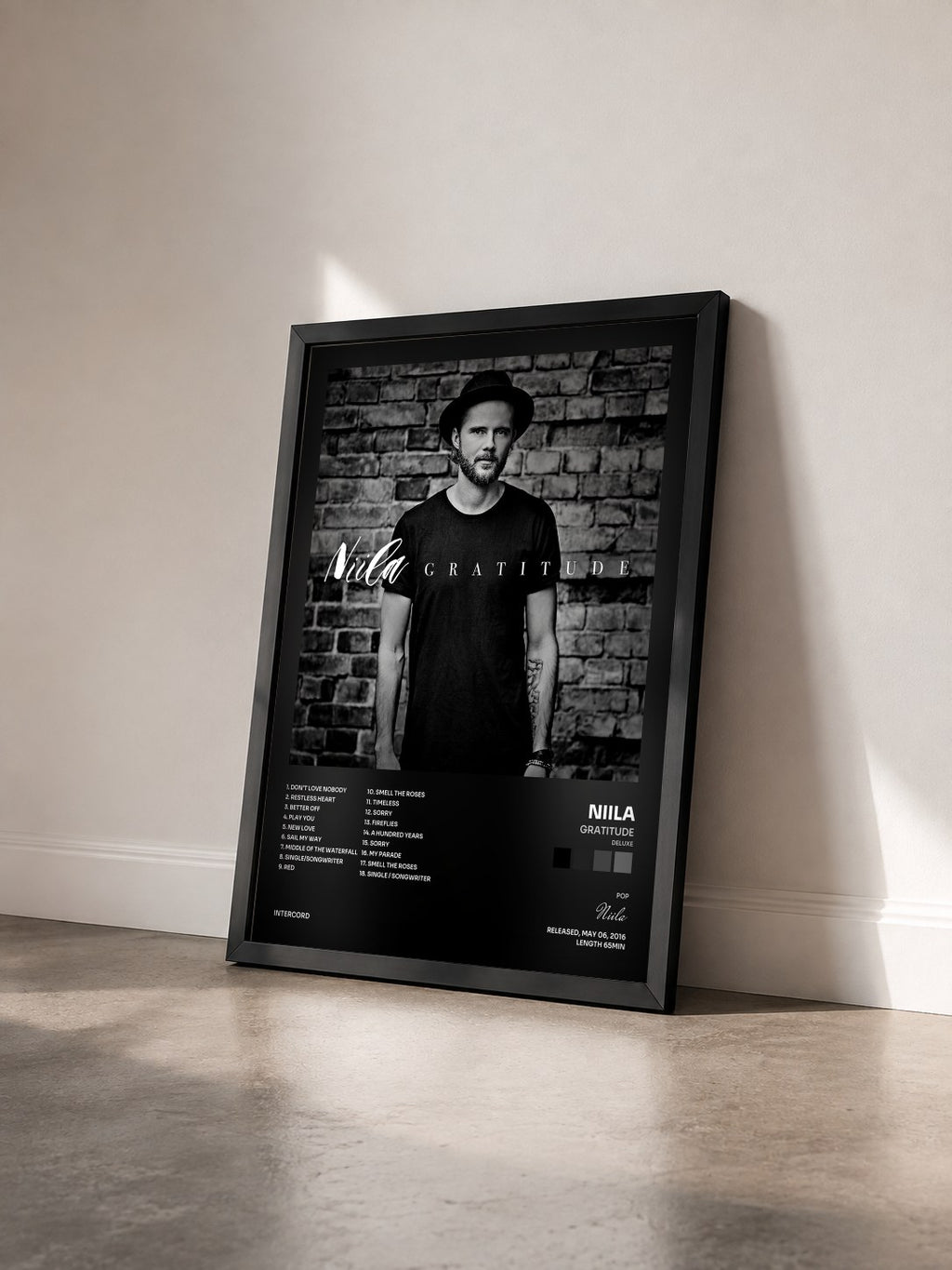 #noir Tableau de l'album Gratitude (Deluxe) de Niila vu de trois quarts, cadre noir