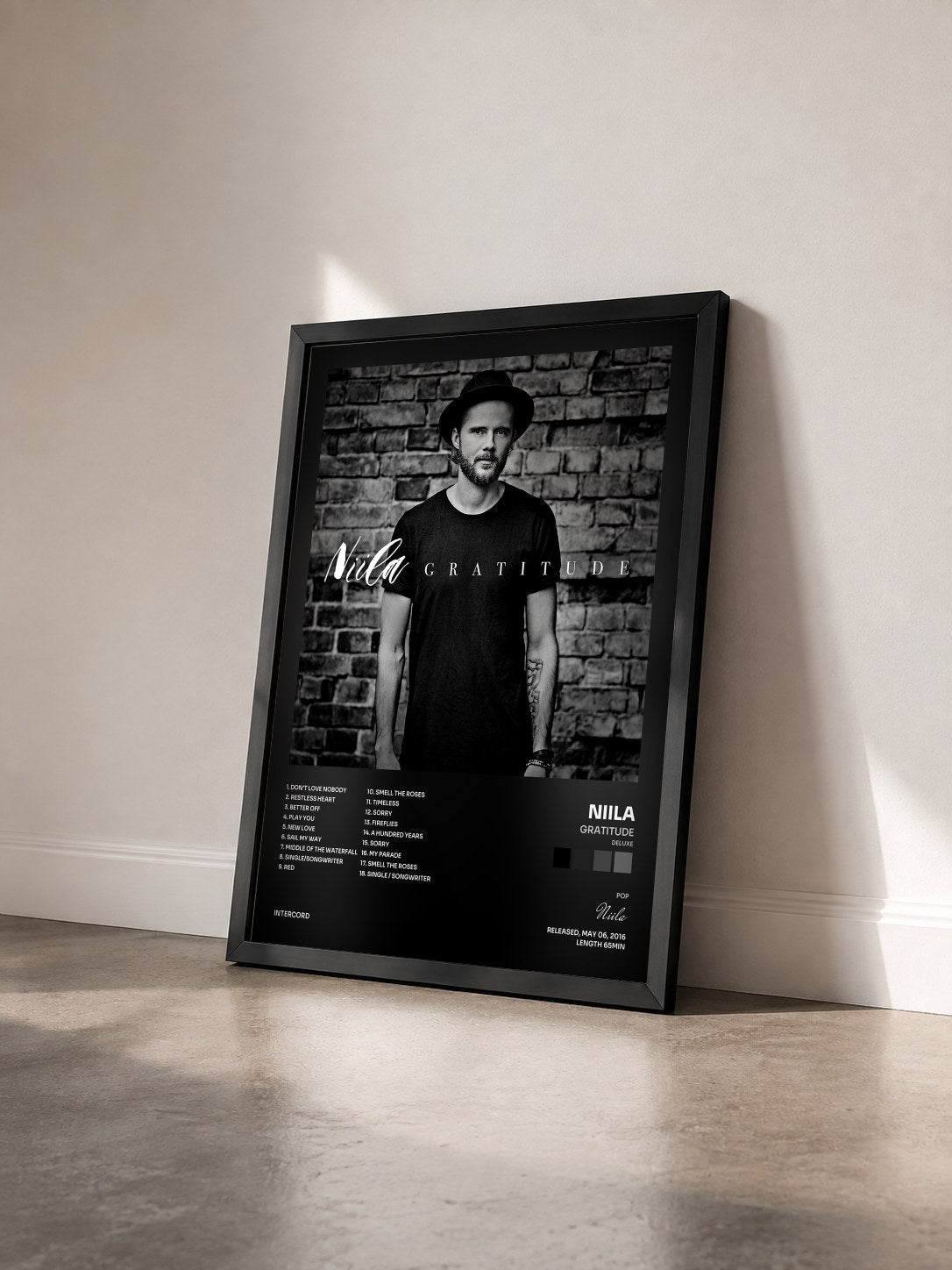 #noir Tableau de l'album Gratitude (Deluxe) de Niila vu de trois quarts, cadre noir