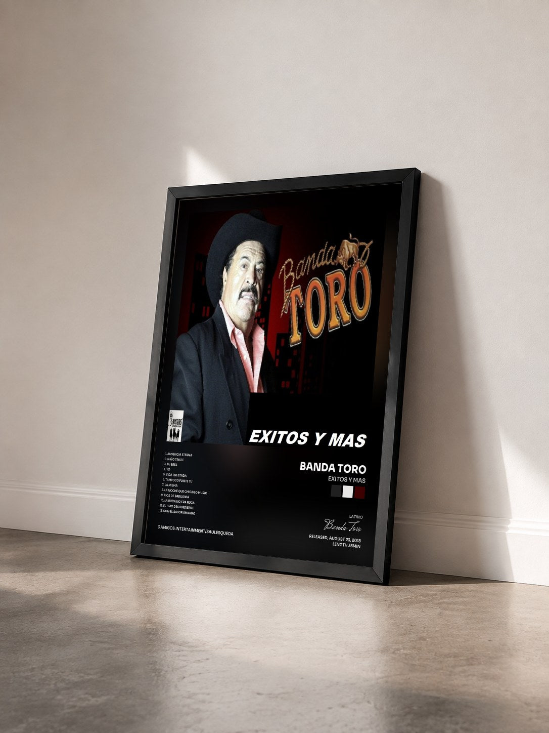 #noir Tableau de l'album Exitos Y Mas de Banda Toro vu de trois quarts, cadre noir