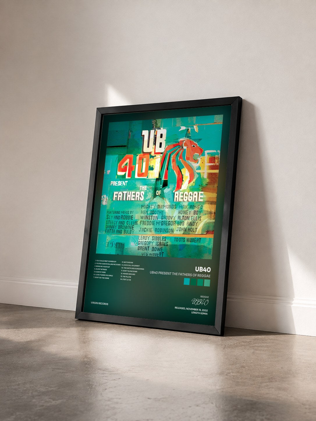 #noir Tableau de l'album UB40 Present The Fathers Of Reggae de UB40 vu de trois quarts, cadre noir