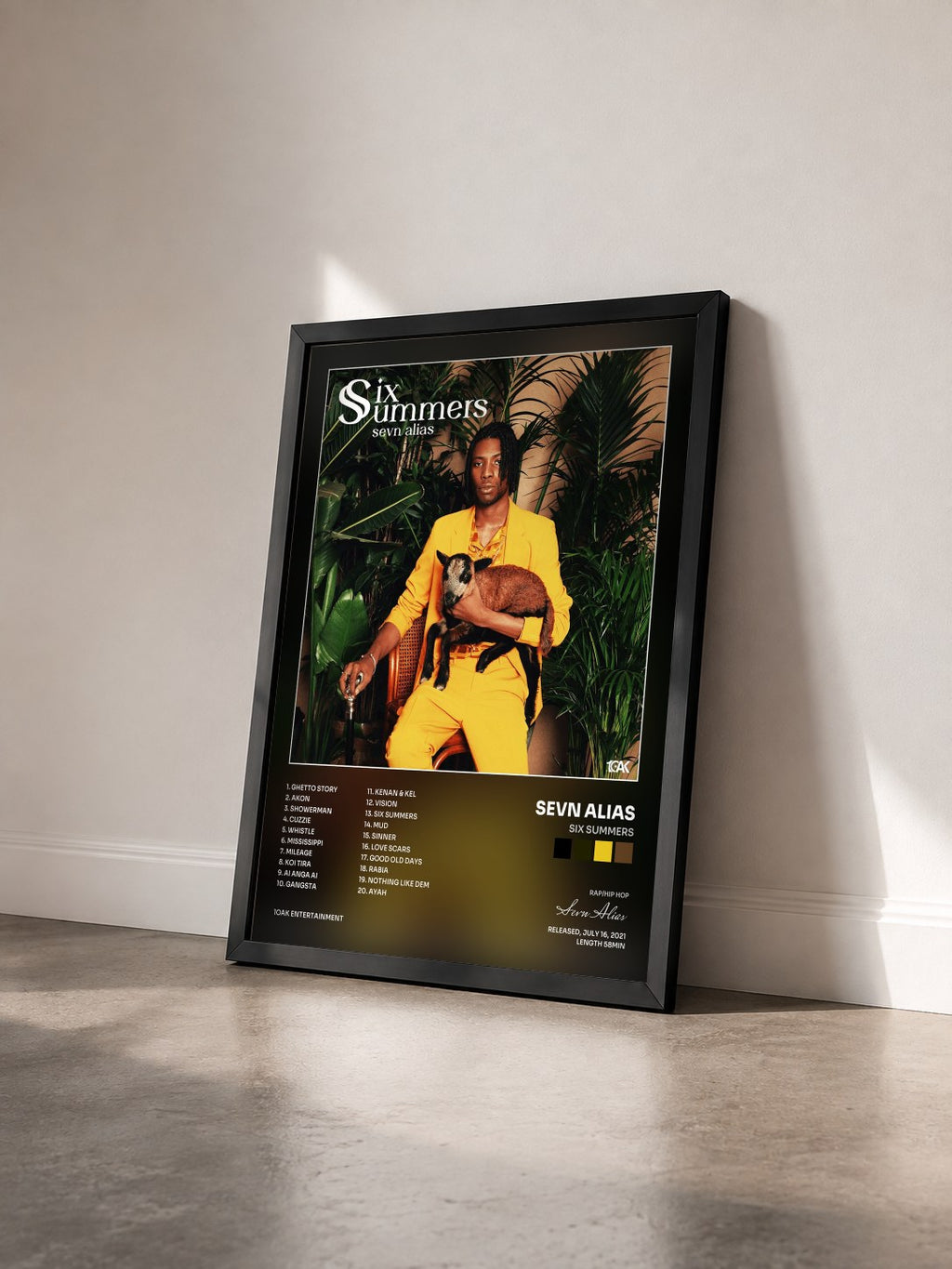 #noir Tableau de l'album Six Summers de Sevn Alias vu de trois quarts, cadre noir