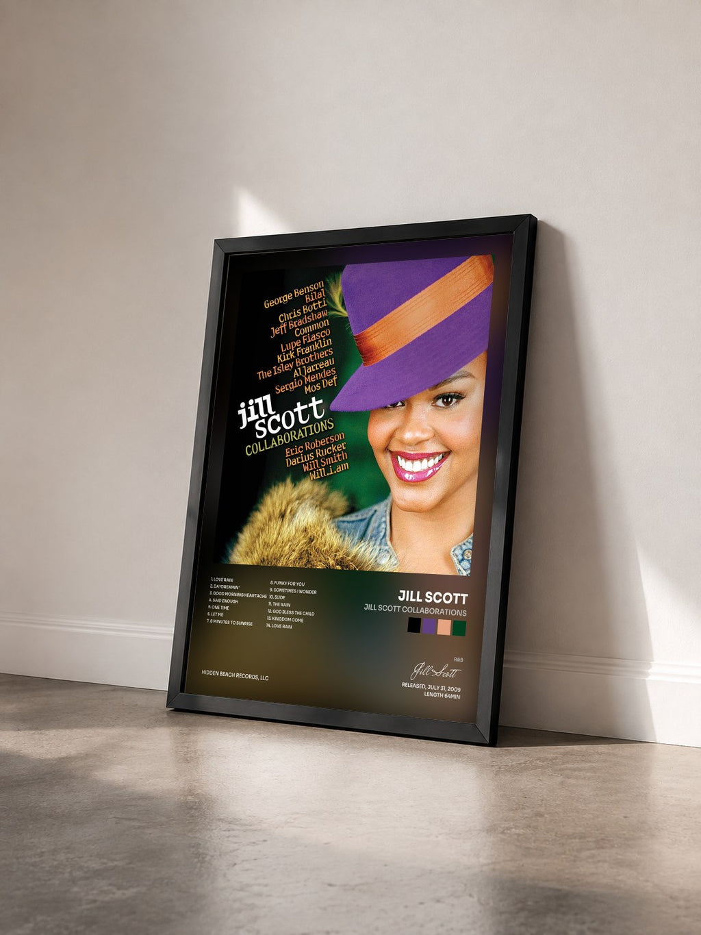 #noir Tableau de l'album Jill Scott Collaborations de Jill Scott vu de trois quarts, cadre noir