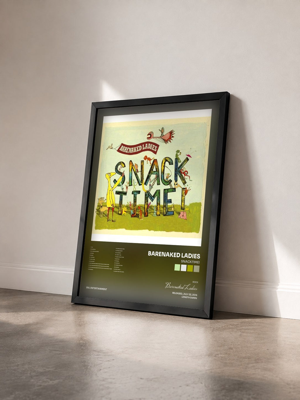 #noir Tableau de l'album Snacktime! de Barenaked Ladies vu de trois quarts, cadre noir
