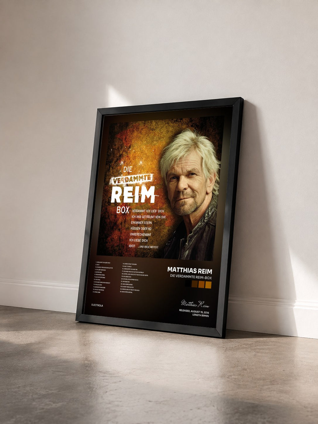 #noir Tableau de l'album Die verdammte REIM-Box de Matthias Reim vu de trois quarts, cadre noir