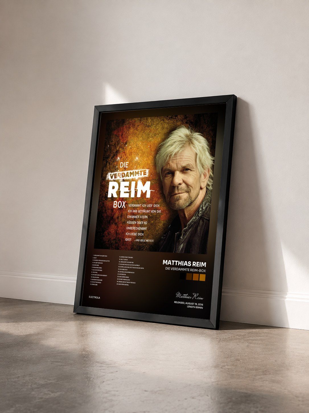 #noir Tableau de l'album Die verdammte REIM-Box de Matthias Reim vu de trois quarts, cadre noir