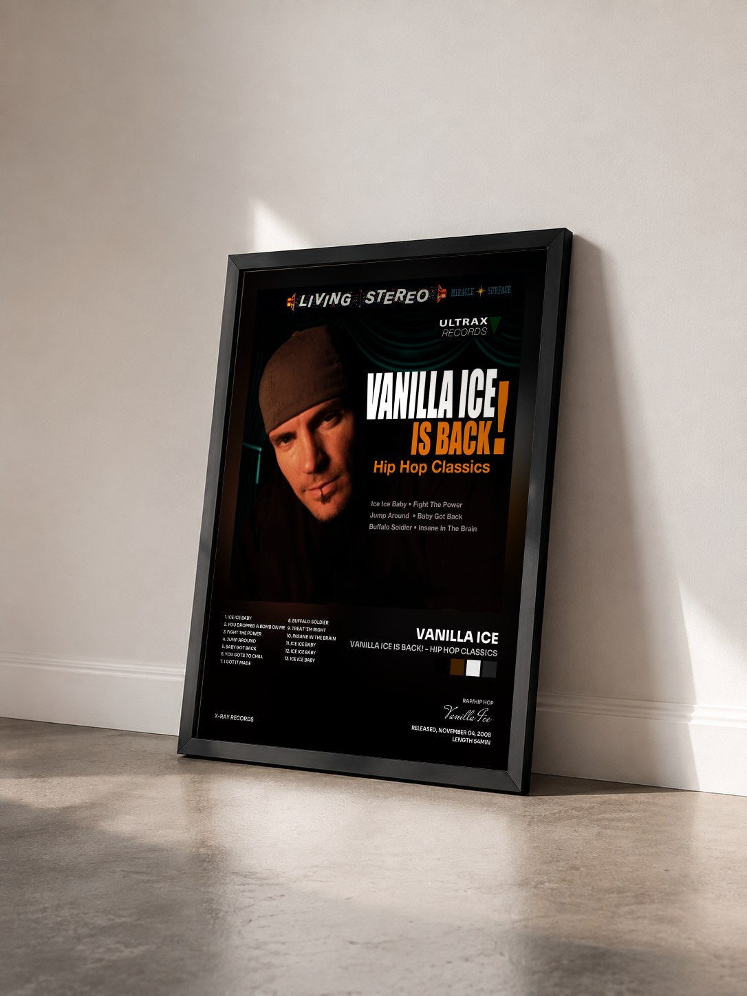 #noir Tableau de l'album Vanilla Ice Is Back! - Hip Hop Classics de Vanilla Ice vu de trois quarts, cadre noir