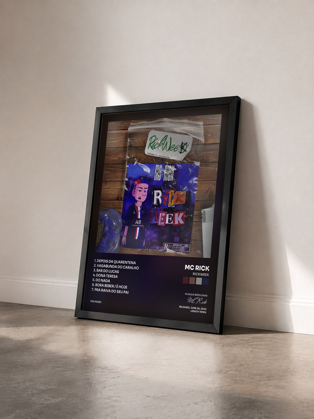 #noir Tableau de l'album Rickweek de MC Rick vu de trois quarts, cadre noir