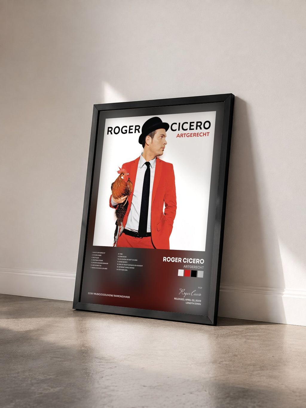 #noir Tableau de l'album Artgerecht de Roger Cicero vu de trois quarts, cadre noir