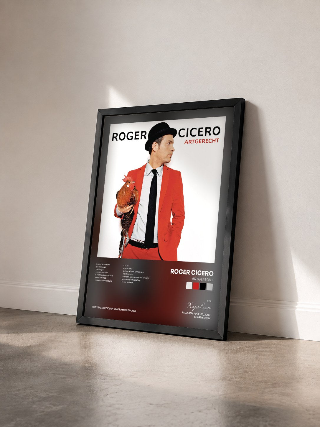 #noir Tableau de l'album Artgerecht de Roger Cicero vu de trois quarts, cadre noir