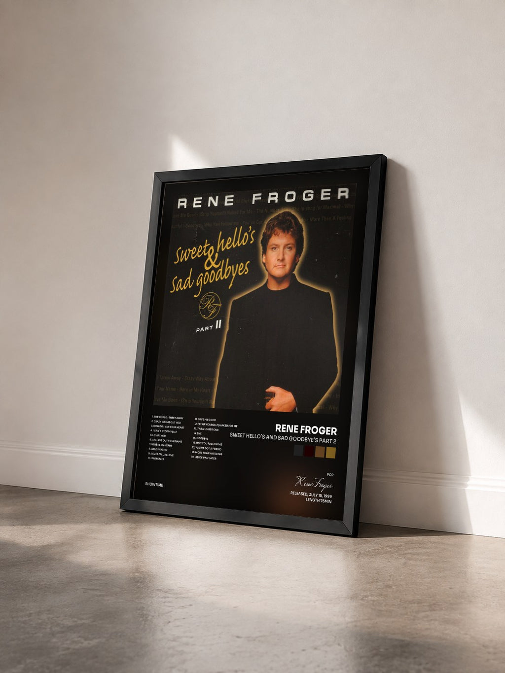 #noir Tableau de l'album Sweet Hello`s and Sad Goodbye`s Part 2 de Rene Froger vu de trois quarts, cadre noir