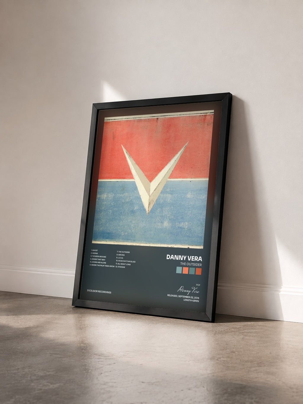 #noir Tableau de l'album The Outsider de Danny Vera vu de trois quarts, cadre noir