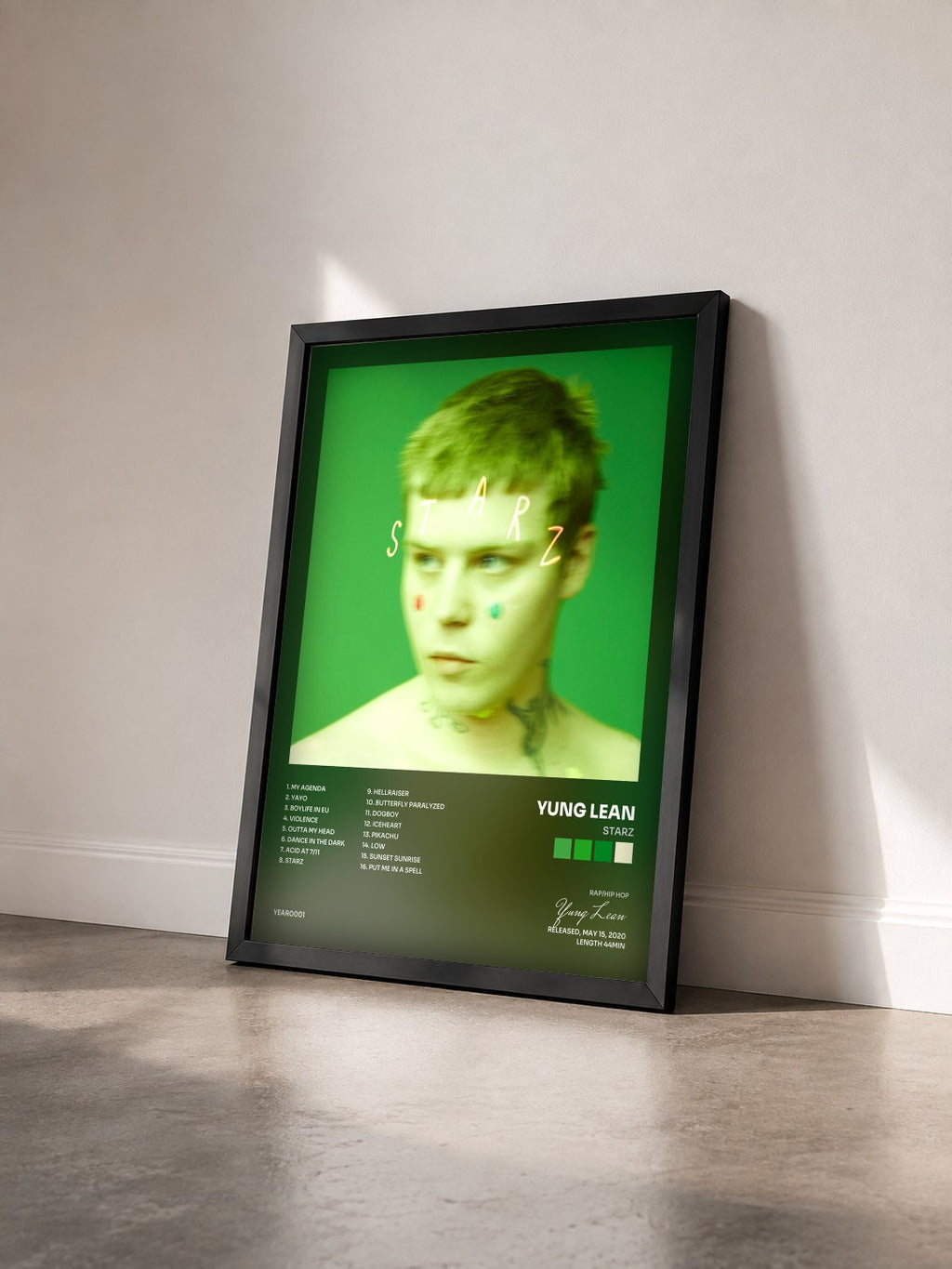 #noir Tableau de l'album Starz de Yung Lean vu de trois quarts, cadre noir