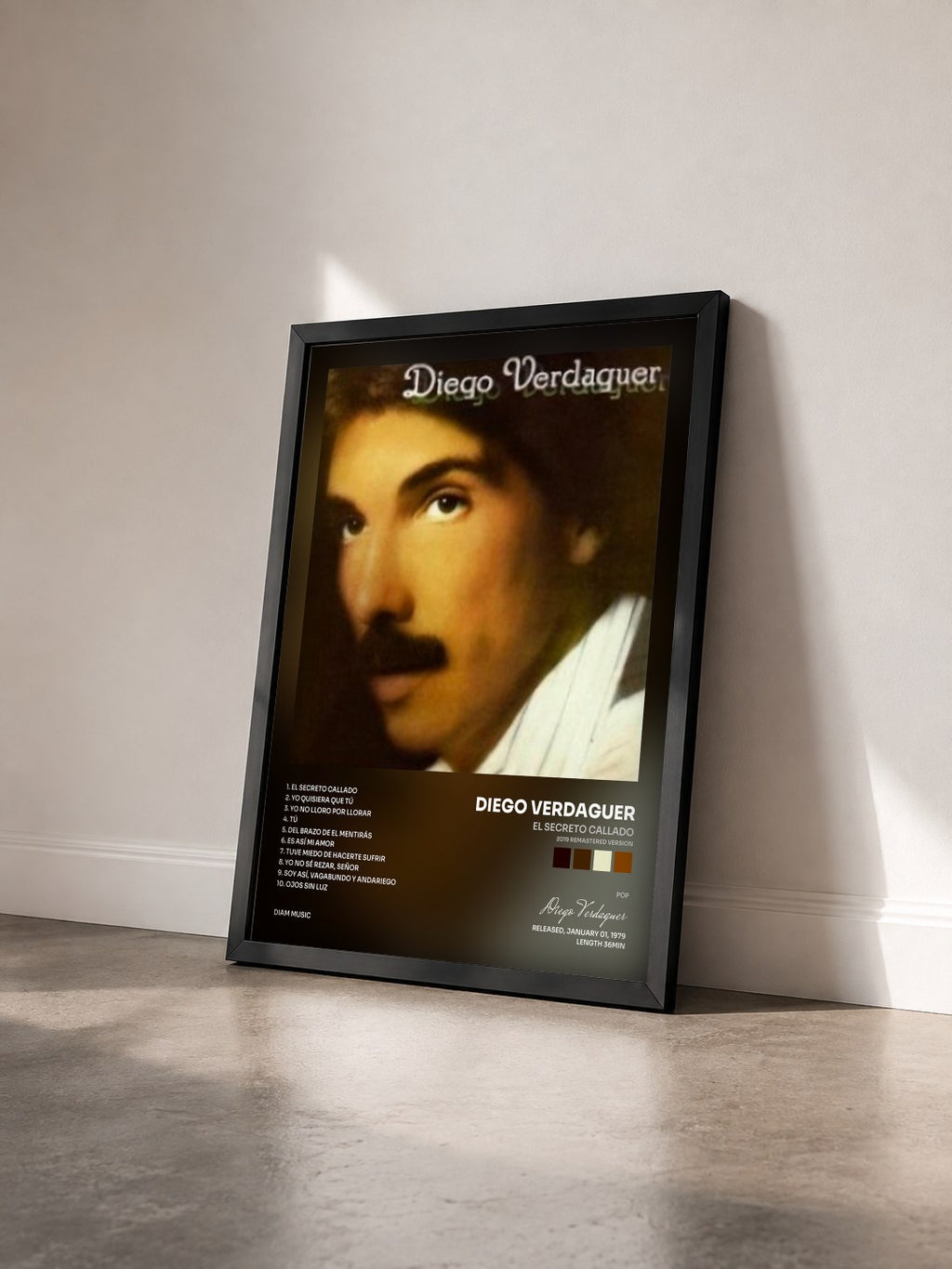 #noir Tableau de l'album El Secreto Callado (2019 Remastered Version) de Diego Verdaguer vu de trois quarts, cadre noir