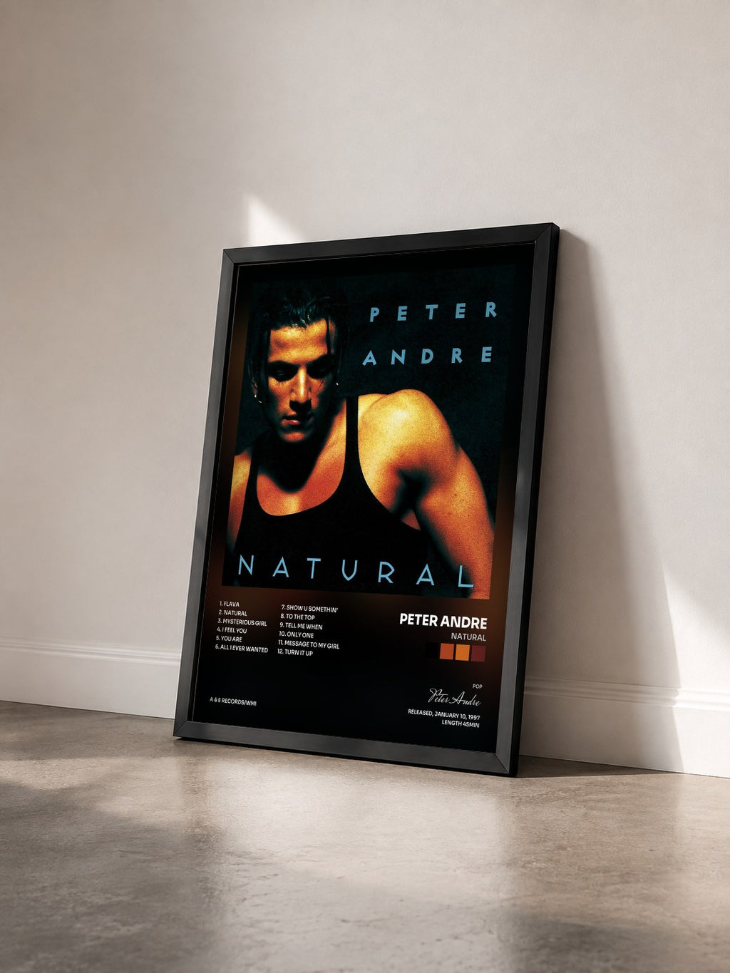 #noir Tableau de l'album Natural de Peter Andre vu de trois quarts, cadre noir