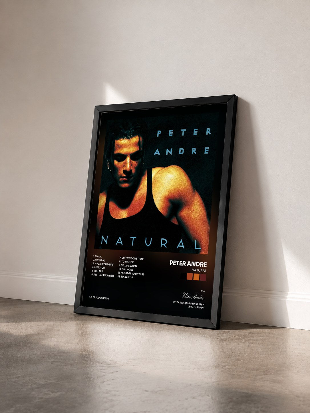 #noir Tableau de l'album Natural de Peter Andre vu de trois quarts, cadre noir