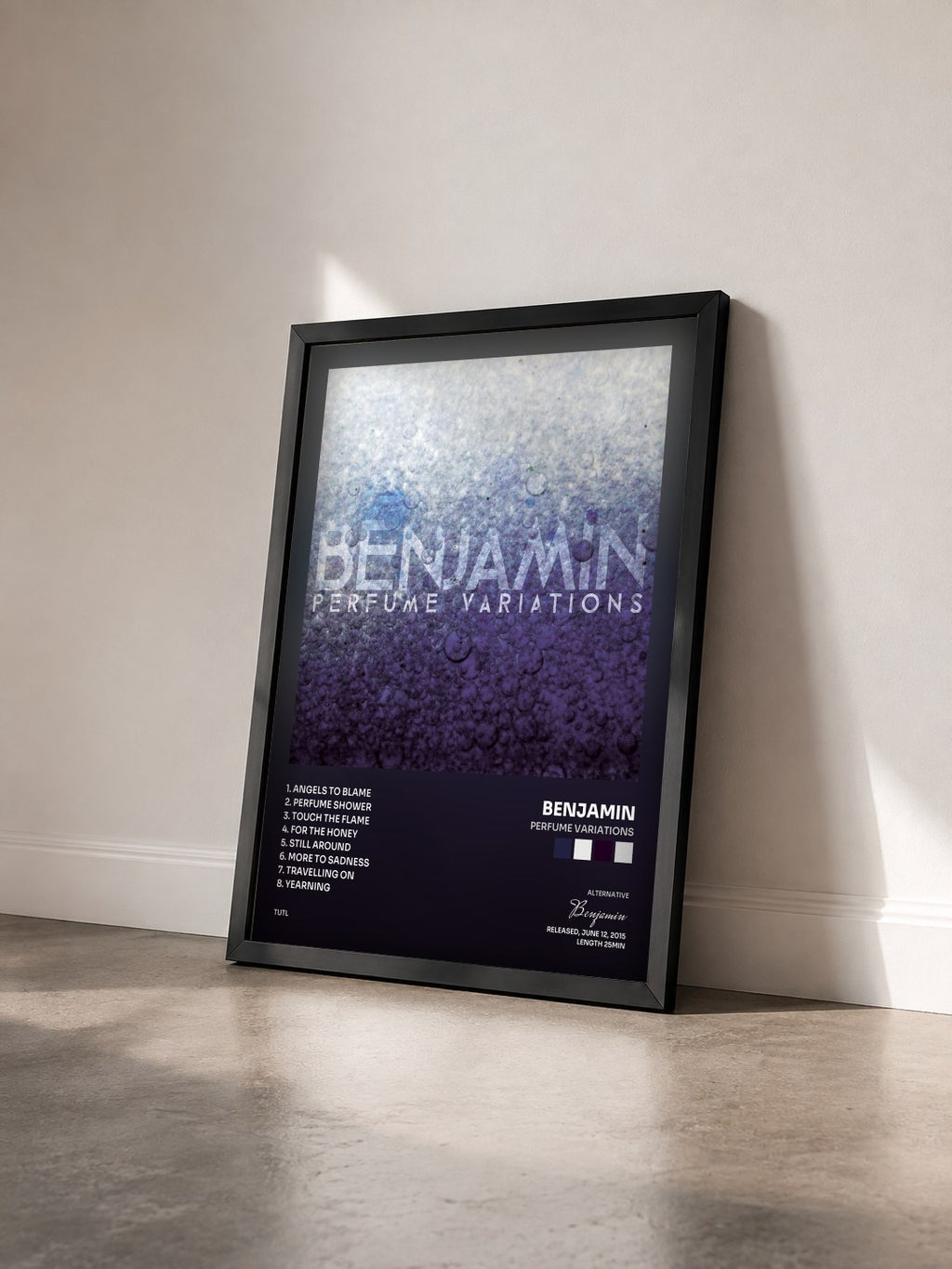 #noir Tableau de l'album Perfume Variations de Benjamin vu de trois quarts, cadre noir